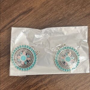 Turquoise and Silver Round Earrings